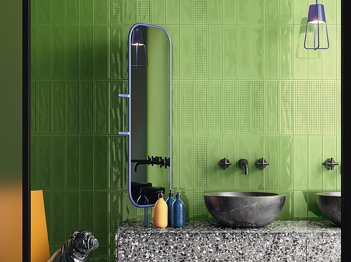 Green SLASH subway tiles