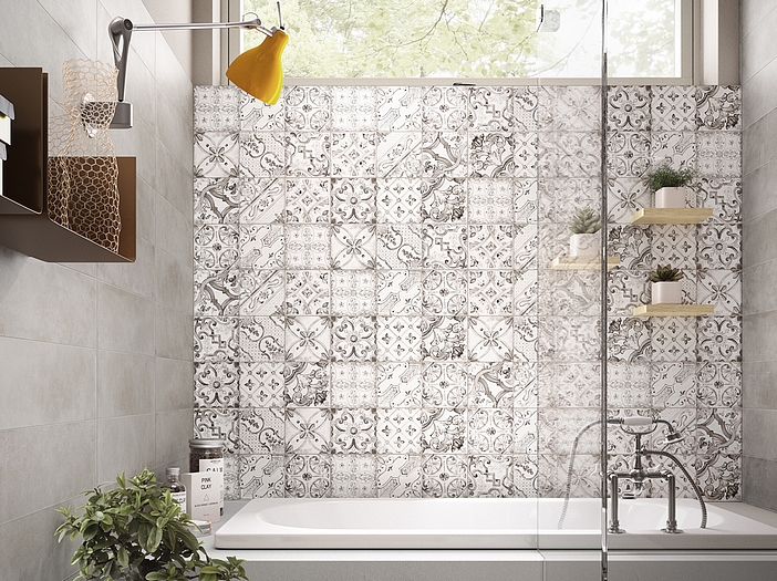Striking heritage mosaic in bathroom