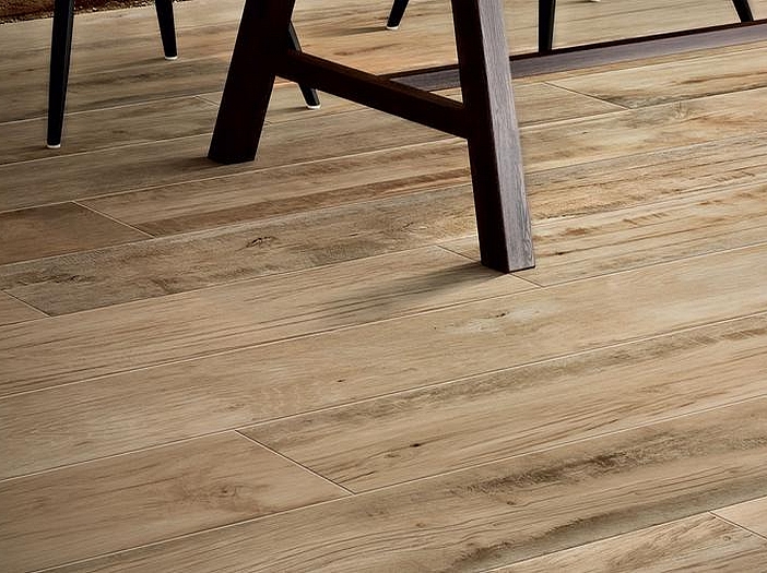 Beautiful wood tiles under table