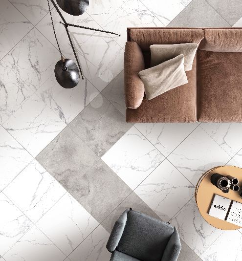 Carrara White satin 600x600 is a marble look porcelain floor tile