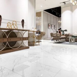 Carrara White Gloss porcelain floor tiles for living rooms and bathrooms