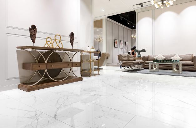 Carrara White Gloss porcelain floor tiles for living rooms and bathrooms