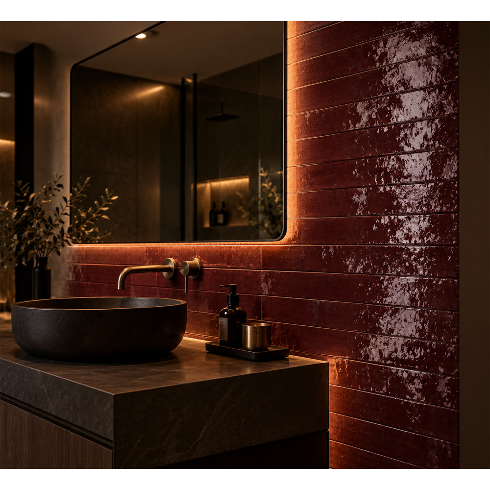 Burgundy red subway wall tile